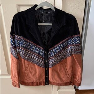 Doe & Rae Black and Orange Corduroy Patterned Jacket